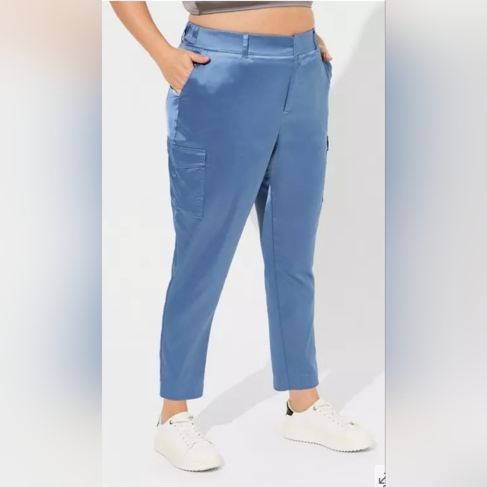 Torrid Blue Satin High-Rise Cargo Pants - Women